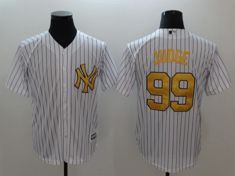 Men New York Yankees #99 Judge White striped gold Game MLB Jerseys